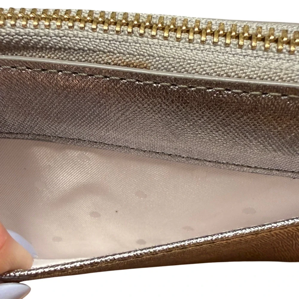 KATE SPADE NY Star Bright Owl Silver Metallic Zip Around Continental Wallet